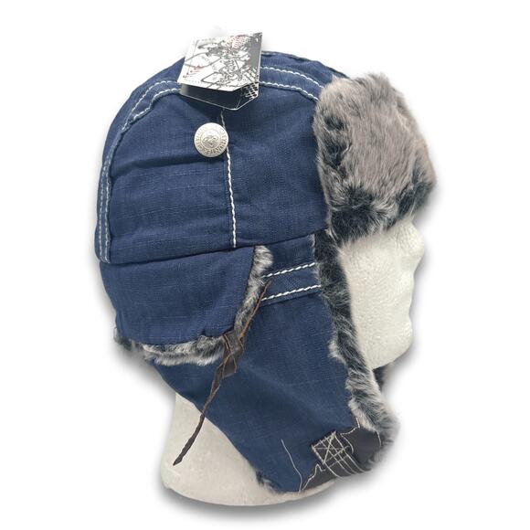 Denim Style Aviator Hat Supple Faux Fur Winter Ski Trooper Trapper Ear Flap Cap - Picture 9 of 9